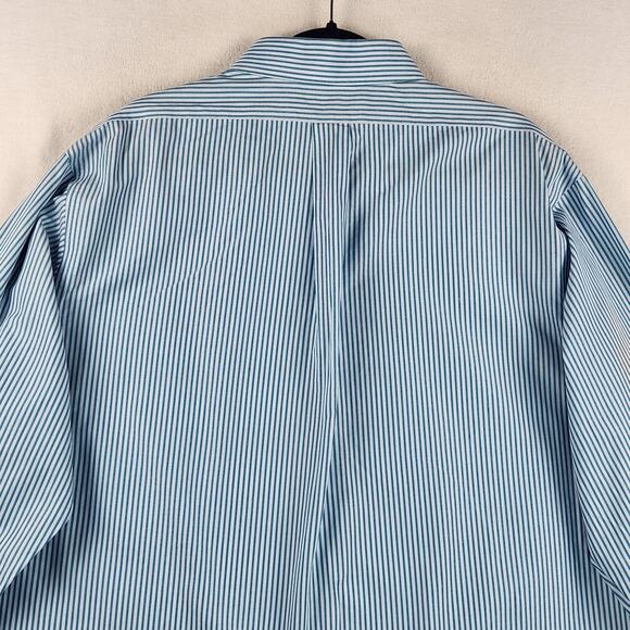 Kirkland Signature Men 18-35 Button Down Shirt Blue White Striped Long Sleeve - Picture 8 of 16